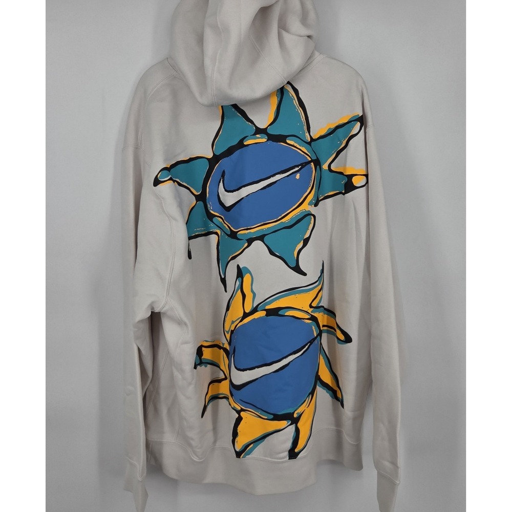 Nike Club Graphic Print Fleece Hoodie Mens XXL Ivory Pullover Sun Logo NWOT